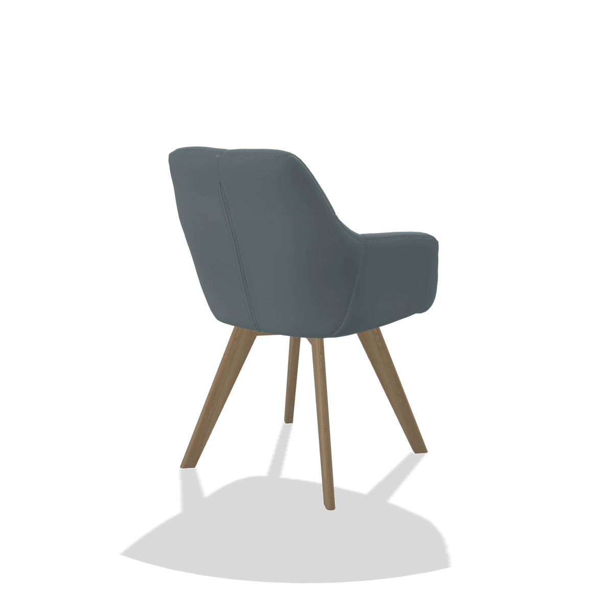 Sedia da pranzo con braccioli Basil 6624 in Pelle B963 (grigio), gambe in naturale, vista posteriore angolata