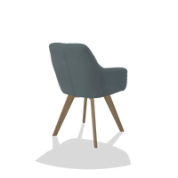 Sedia da pranzo con braccioli Basil 6624 in Pelle B963 (grigio), gambe in naturale, vista posteriore angolata