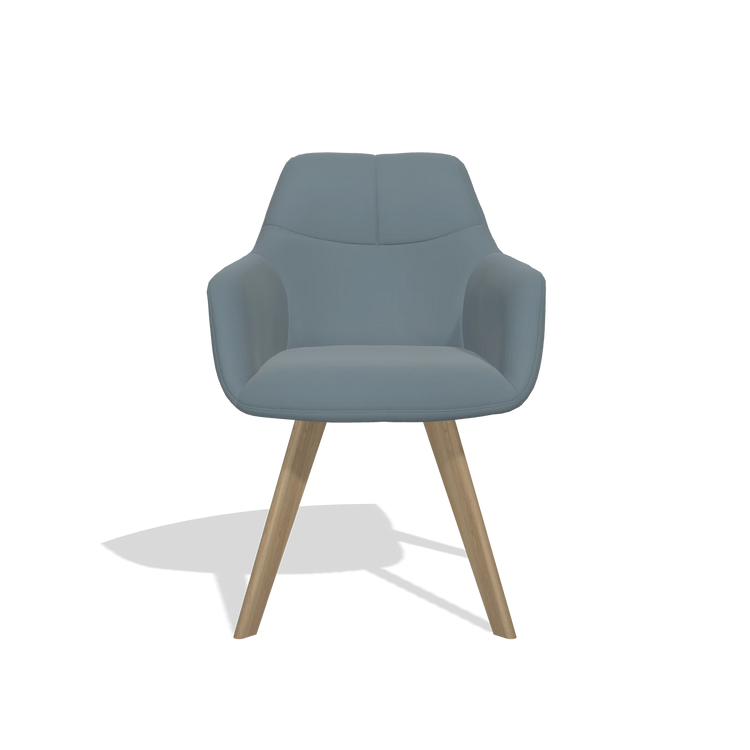 Sedia da pranzo con braccioli Basil 6624 in Pelle B963 (grigio), gambe in naturale, vista frontale