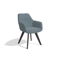 Sedia da pranzo con braccioli Basil 6624 in Pelle B963 (grigio), gambe in tabacco, vista angolata