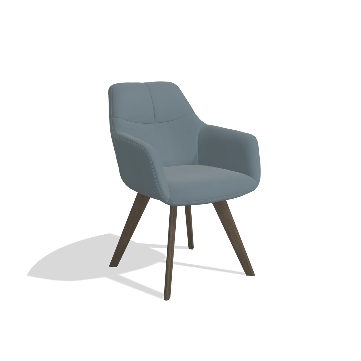 Sedia da pranzo con braccioli Basil 6624 in Pelle B963 (grigio), gambe in noce, vista angolata