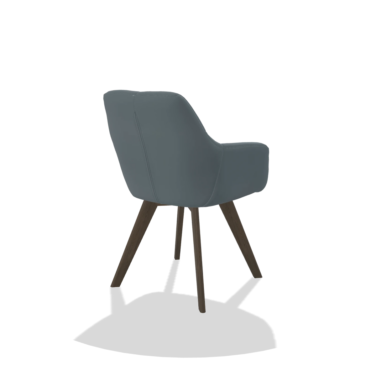Sedia da pranzo con braccioli Basil 6624 in Pelle B963 (grigio), gambe in noce, vista posteriore angolata
