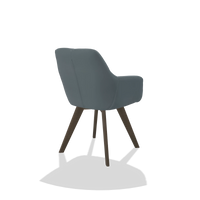 Sedia da pranzo con braccioli Basil 6624 in Pelle B963 (grigio), gambe in noce, vista posteriore angolata