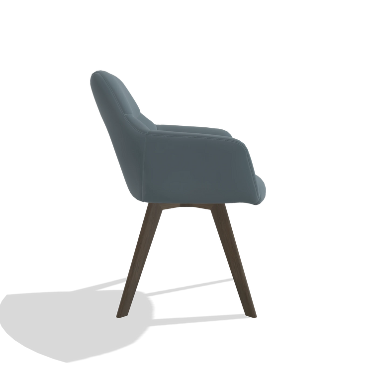 Sedia da pranzo con braccioli Basil 6624 in Pelle B963 (grigio), gambe in noce, vista laterale
