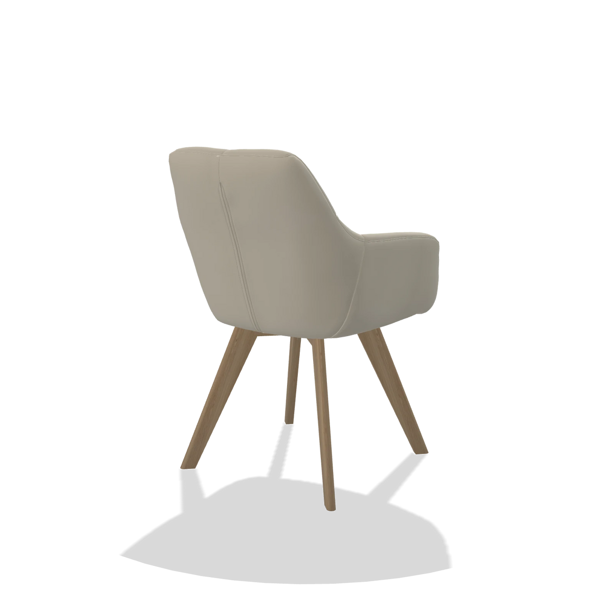 Sedia da pranzo con braccioli Basil 6624 in Pelle B971 (grigio chiaro), gambe in naturale, vista posteriore angolata