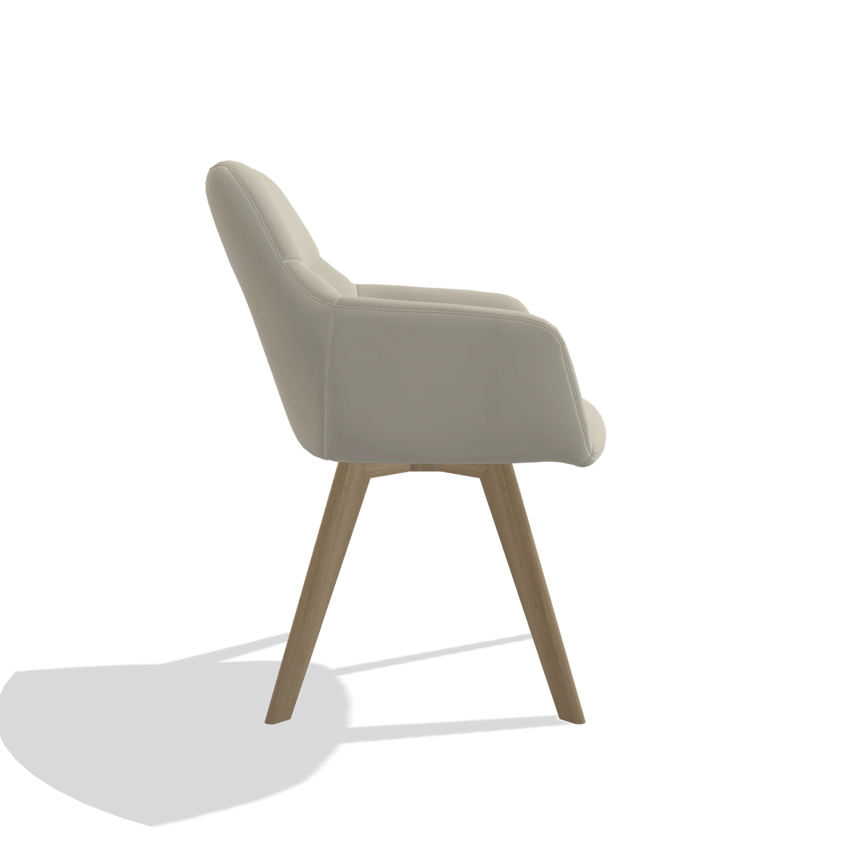 Sedia da pranzo con braccioli Basil 6624 in Pelle B971 (grigio chiaro), gambe in naturale, vista laterale