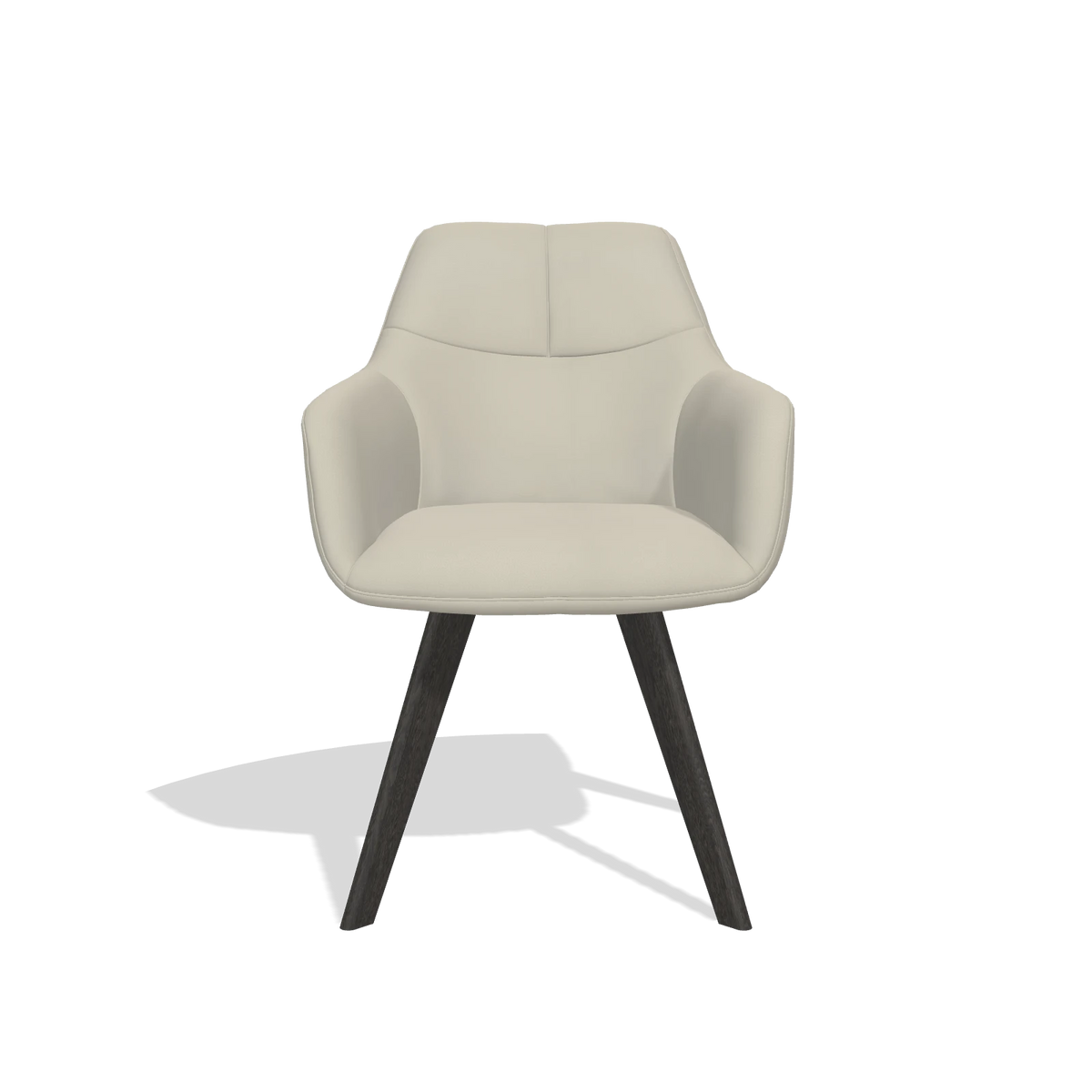 Sedia da pranzo con braccioli Basil 6624 in Pelle B971 (grigio chiaro), gambe in tabacco, vista frontale