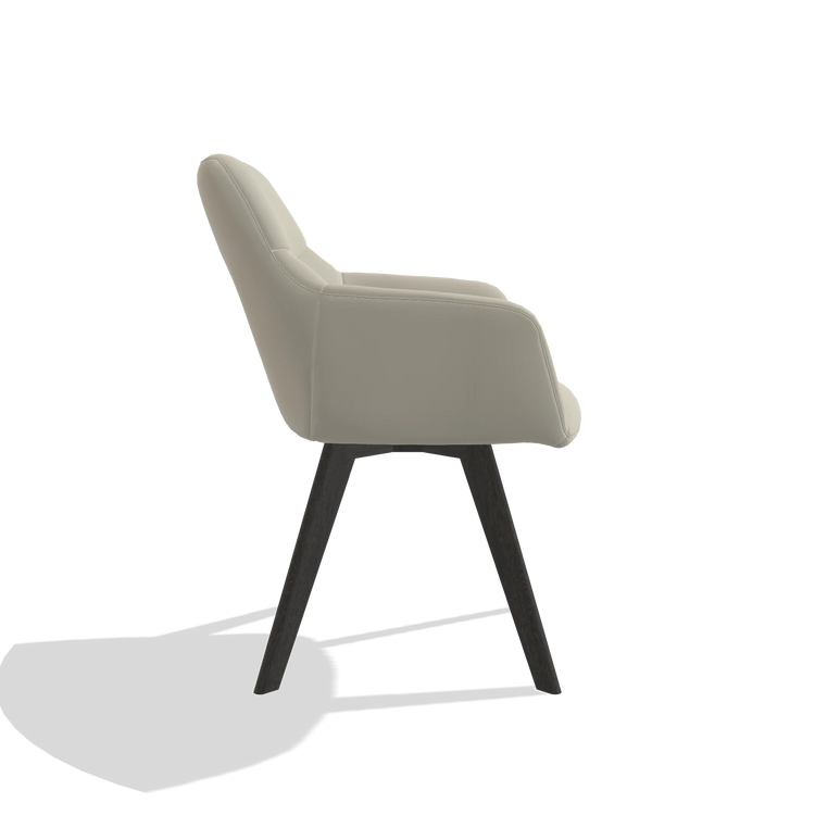 Sedia da pranzo con braccioli Basil 6624 in Pelle B971 (grigio chiaro), gambe in tabacco, vista laterale