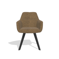 Silla de comedor con reposabrazos Basil 6624 en tela Mito 14 (marrón), patas en negro, vista frontal