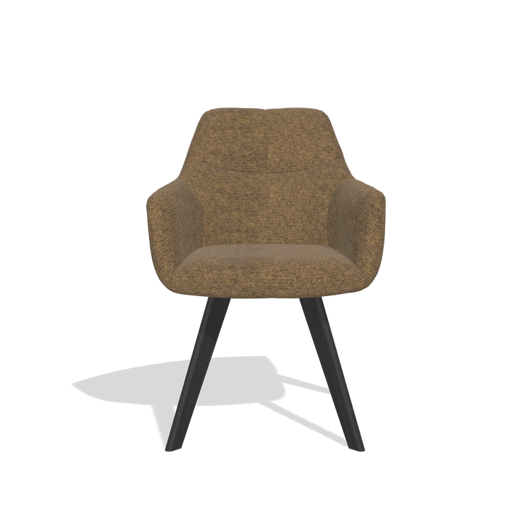Silla de comedor con reposabrazos Basil 6624 en tela Mito 14 (marrón), patas en negro, vista frontal