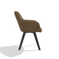 Silla de comedor con reposabrazos Basil 6624 en tela Mito 14 (marrón), patas en negro, vista lateral
