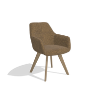 Silla de comedor con reposabrazos Basil 6624 en tela Mito 14 (marrón), patas en natural, vista en ángulo