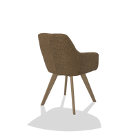 Silla de comedor con reposabrazos Basil 6624 en tela Mito 14 (marrón), patas en natural, vista trasera en ángulo