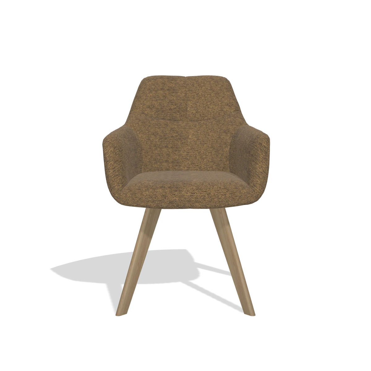 Silla de comedor con reposabrazos Basil 6624 en tela Mito 14 (marrón), patas en natural, vista frontal