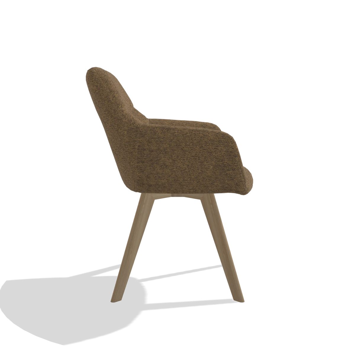 Silla de comedor con reposabrazos Basil 6624 en tela Mito 14 (marrón), patas en natural, vista lateral