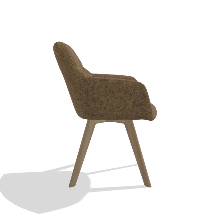 Silla de comedor con reposabrazos Basil 6624 en tela Mito 14 (marrón), patas en natural, vista lateral