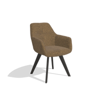 Silla de comedor con reposabrazos Basil 6624 en tela Mito 14 (marrón), patas en tabaco, vista en ángulo