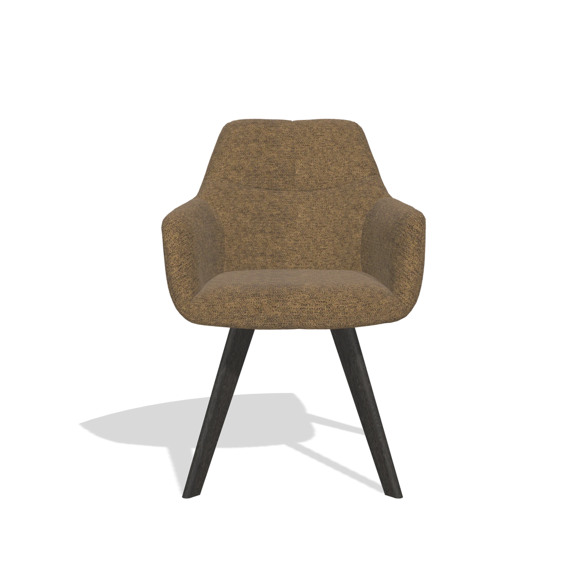 Silla de comedor con reposabrazos Basil 6624 en tela Mito 14 (marrón), patas en tabaco, vista frontal