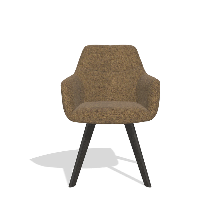 Silla de comedor con reposabrazos Basil 6624 en tela Mito 14 (marrón), patas en tabaco, vista frontal