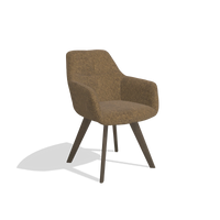 Silla de comedor con reposabrazos Basil 6624 en tela Mito 14 (marrón), patas en nogal, vista en ángulo