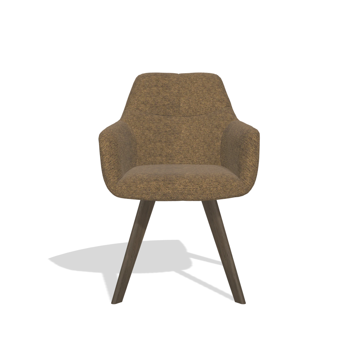 Silla de comedor con reposabrazos Basil 6624 en tela Mito 14 (marrón), patas en nogal, vista frontal