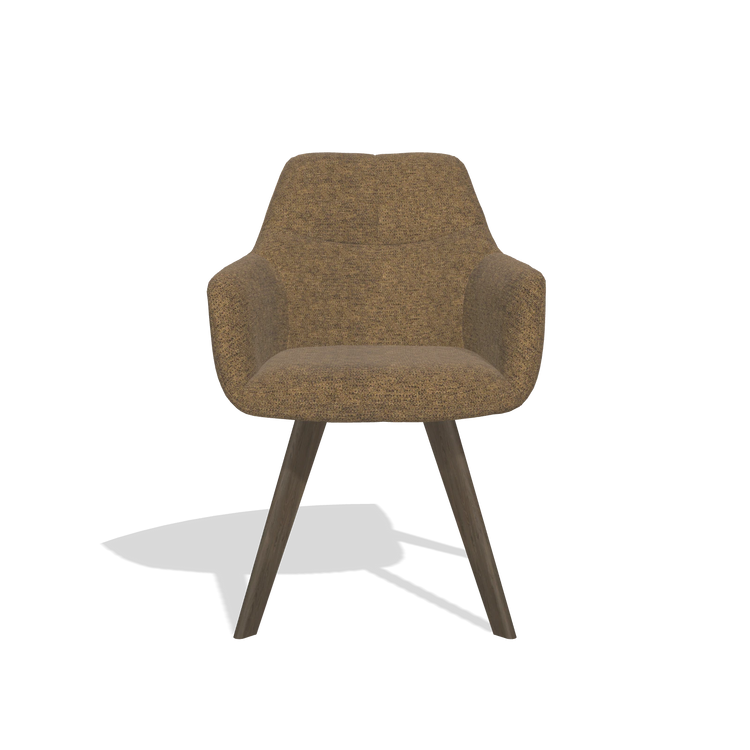Silla de comedor con reposabrazos Basil 6624 en tela Mito 14 (marrón), patas en nogal, vista frontal
