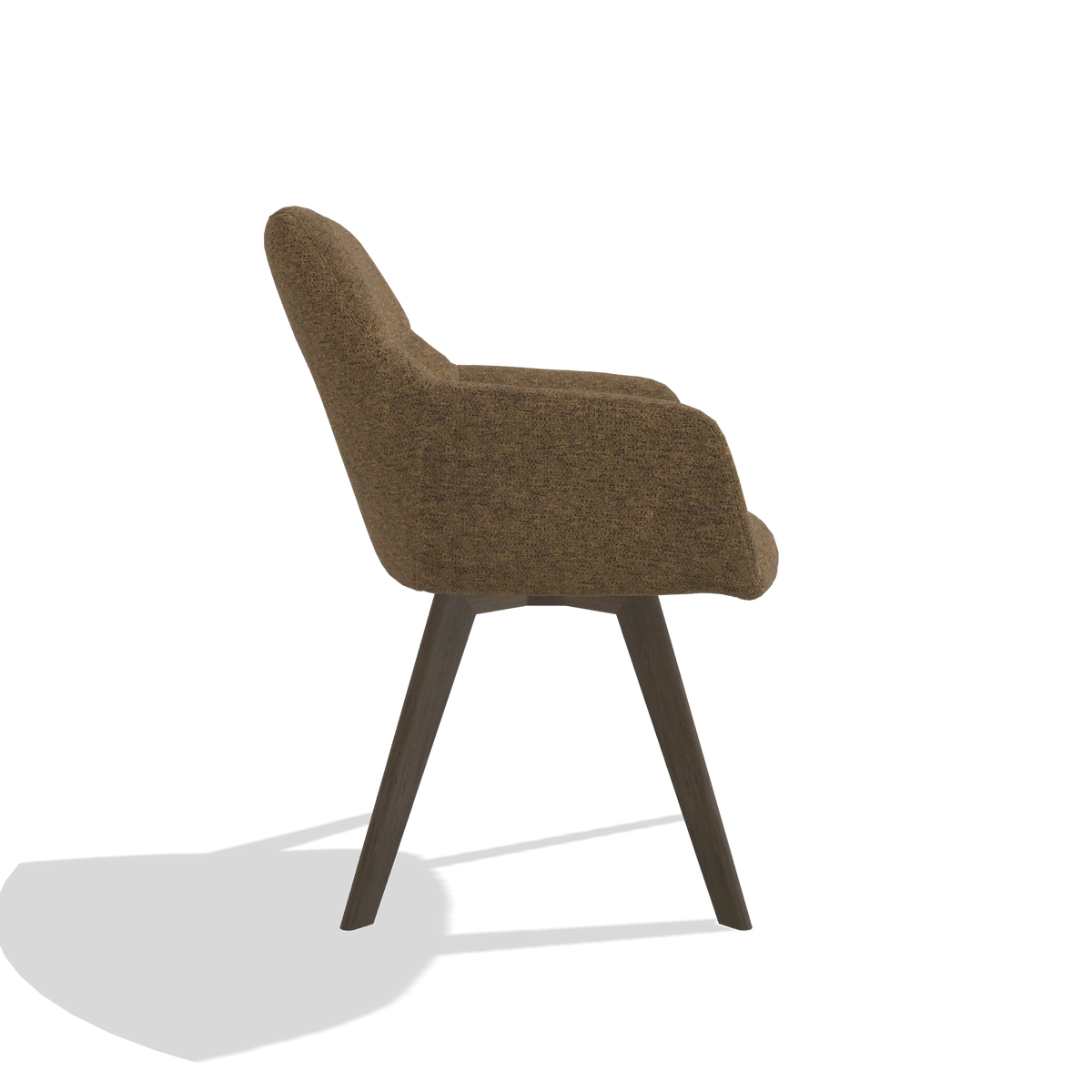 Silla de comedor con reposabrazos Basil 6624 en tela Mito 14 (marrón), patas en nogal, vista lateral