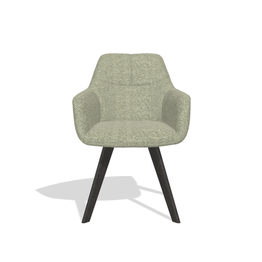 Silla de comedor con reposabrazos Basil 6624 en tela Mito 55 (verde salvia), patas en tabaco, vista frontal