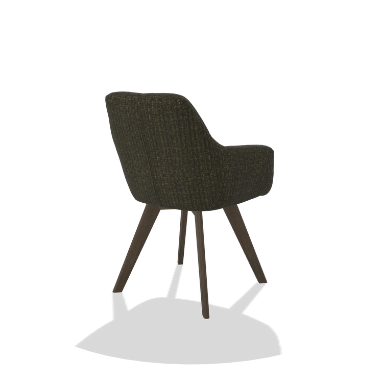 Esszimmerstuhl mit Armlehnen Basil 6624 in Stoff Niagara 502 (Schwarz), Beine in Nussbaum, Schrägansicht von hinten