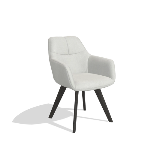 Dining Chair with Armrests Basil 6624 in Niagara 901 fabric (light grey), tobacco legs, angled view