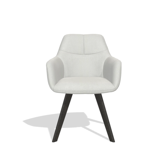 Dining Chair with Armrests Basil 6624 in Niagara 901 fabric (light grey), tobacco legs, front view