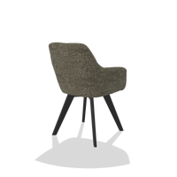 Silla de comedor con reposabrazos Basil 6624 en tela Oasis 88 (marrón), patas en negro, vista trasera en ángulo