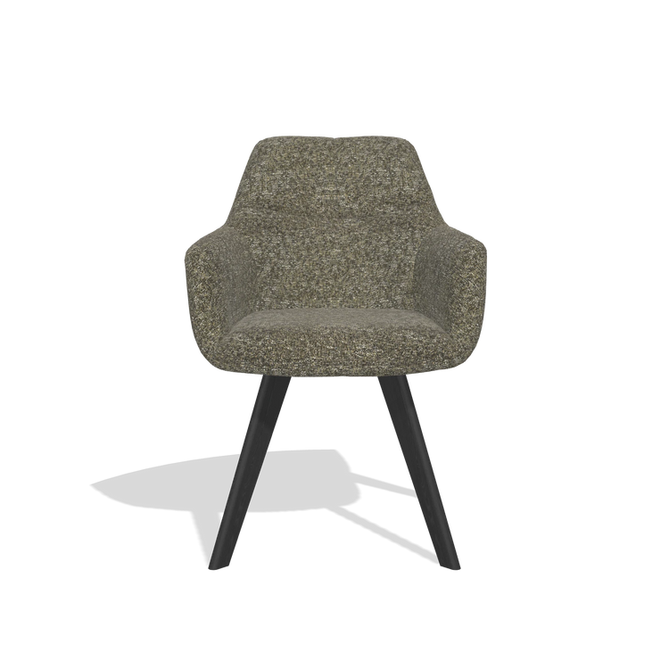 Silla de comedor con reposabrazos Basil 6624 en tela Oasis 88 (marrón), patas en negro, vista frontal