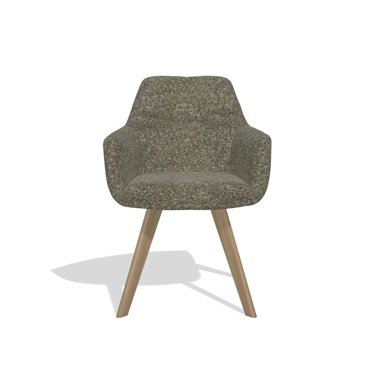 Silla de comedor con reposabrazos Basil 6624 en tela Oasis 88 (marrón), patas en natural, vista frontal