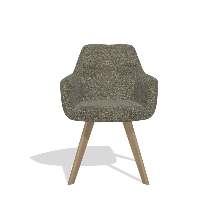 Silla de comedor con reposabrazos Basil 6624 en tela Oasis 88 (marrón), patas en natural, vista frontal