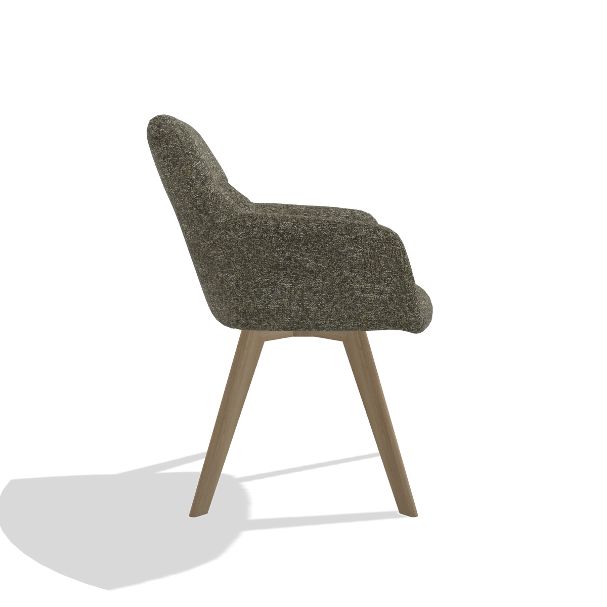 Silla de comedor con reposabrazos Basil 6624 en tela Oasis 88 (marrón), patas en natural, vista lateral