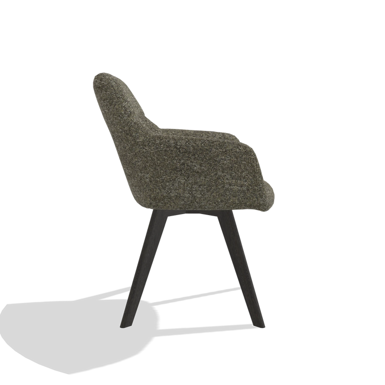 Silla de comedor con reposabrazos Basil 6624 en tela Oasis 88 (marrón), patas en tabaco, vista lateral