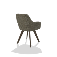 Silla de comedor con reposabrazos Basil 6624 en tela Oasis 88 (marrón), patas en nogal, vista trasera en ángulo