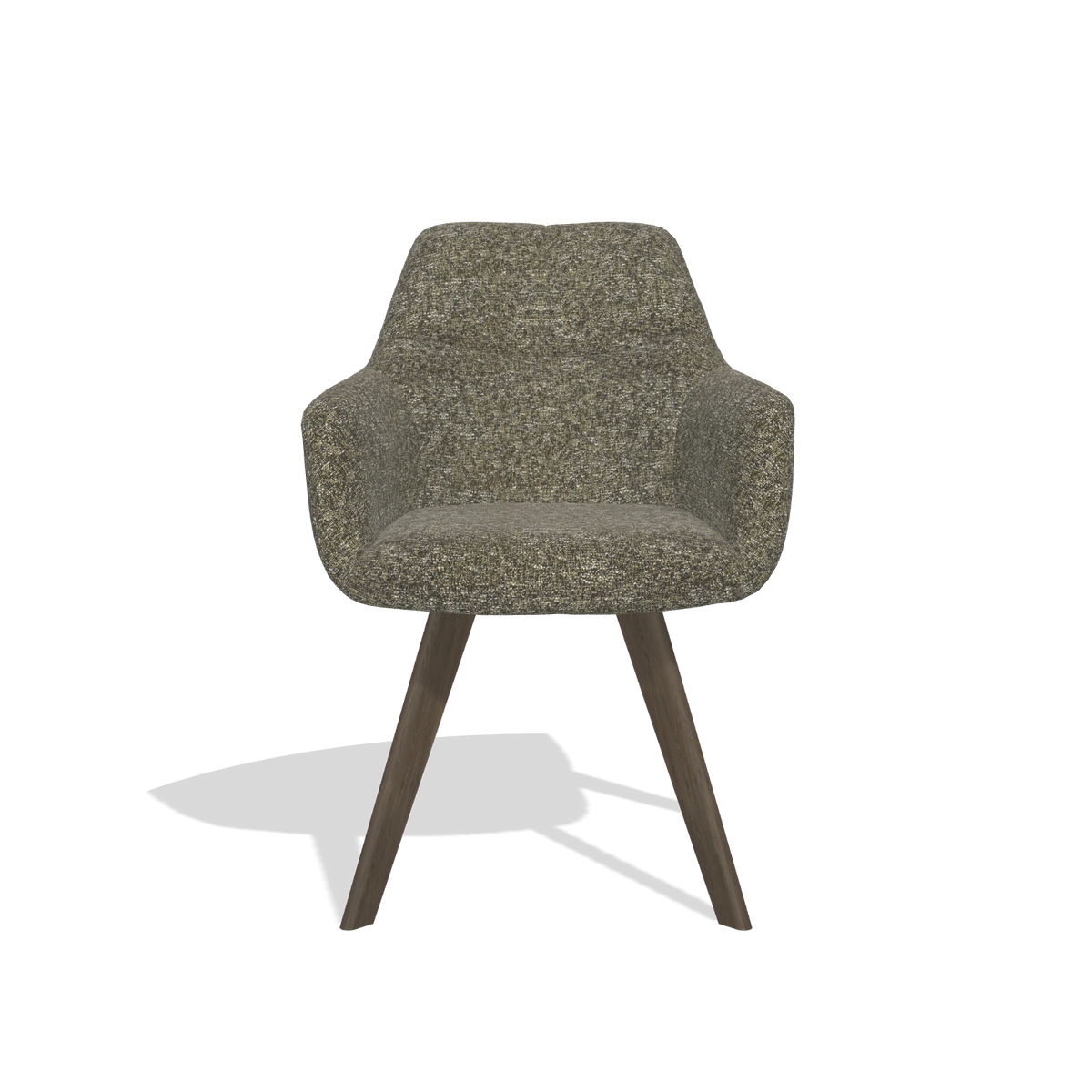 Silla de comedor con reposabrazos Basil 6624 en tela Oasis 88 (marrón), patas en nogal, vista frontal
