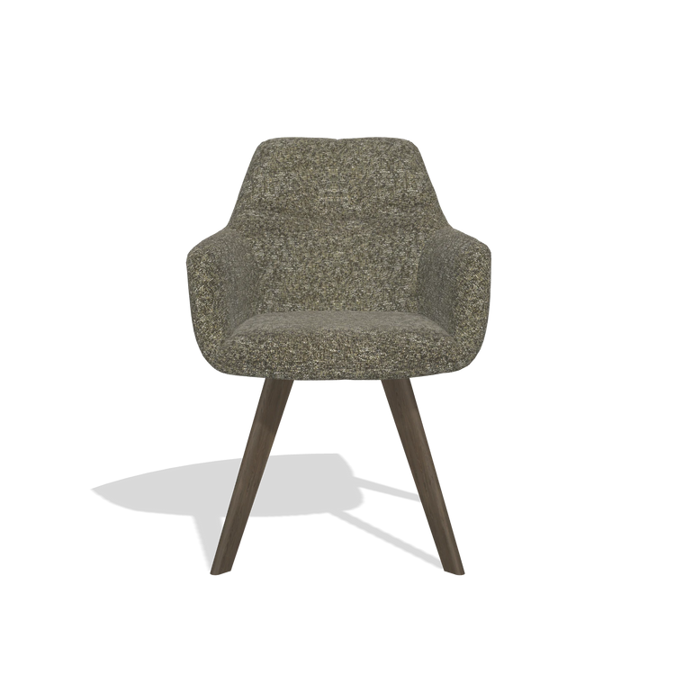 Silla de comedor con reposabrazos Basil 6624 en tela Oasis 88 (marrón), patas en nogal, vista frontal