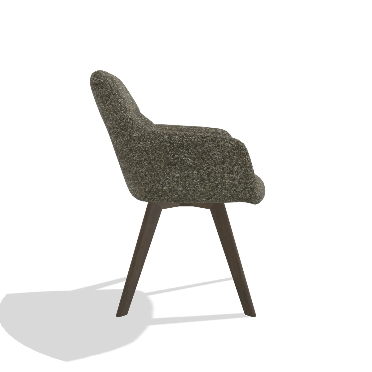 Silla de comedor con reposabrazos Basil 6624 en tela Oasis 88 (marrón), patas en nogal, vista lateral