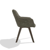 Silla de comedor con reposabrazos Basil 6624 en tela Oasis 88 (marrón), patas en nogal, vista lateral