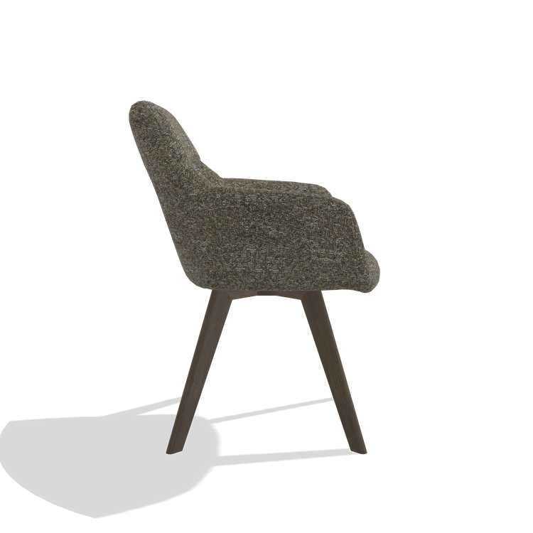 Silla de comedor con reposabrazos Basil 6624 en tela Oasis 88 (marrón), patas en nogal, vista lateral