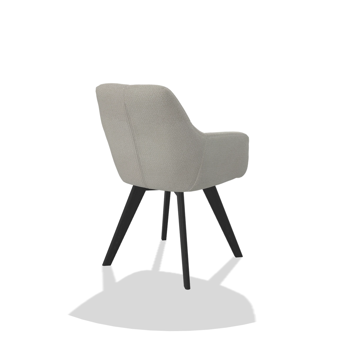 Sedia da pranzo con braccioli Basil 6624 in tessuto Rhythm 101 (greige), gambe in nero, vista posteriore angolata
