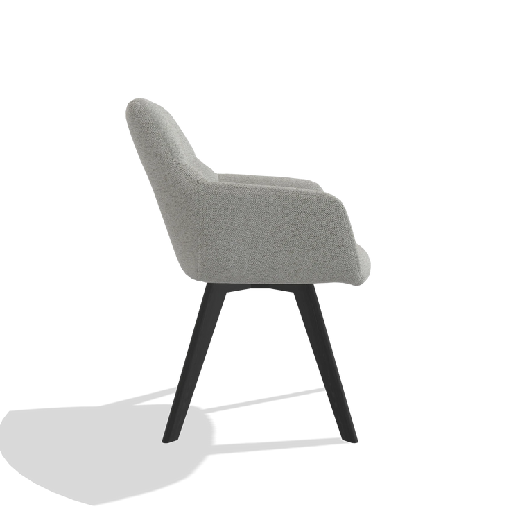 Sedia da pranzo con braccioli Basil 6624 in tessuto Sneak 05 (greige), gambe in nero, vista laterale