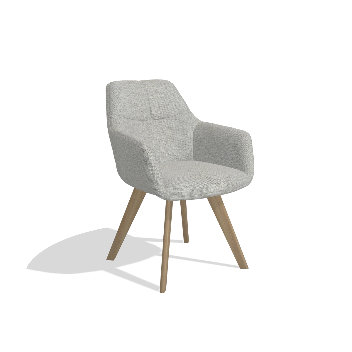 Sedia da pranzo con braccioli Basil 6624 in tessuto Sneak 05 (greige), gambe in naturale, vista angolata