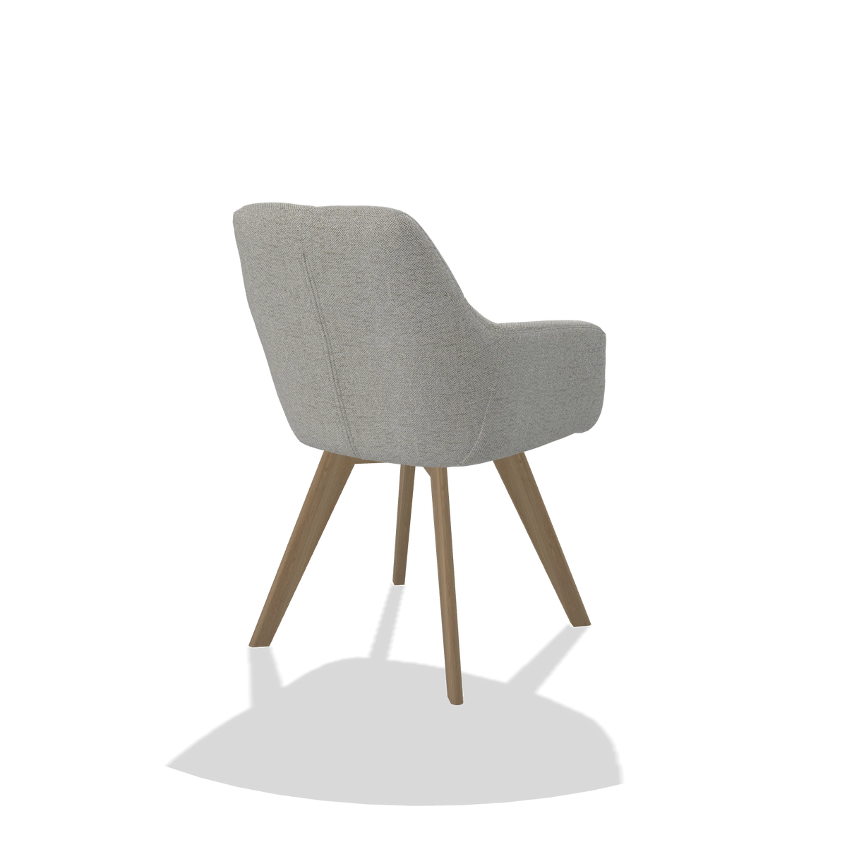Sedia da pranzo con braccioli Basil 6624 in tessuto Sneak 05 (greige), gambe in naturale, vista posteriore angolata
