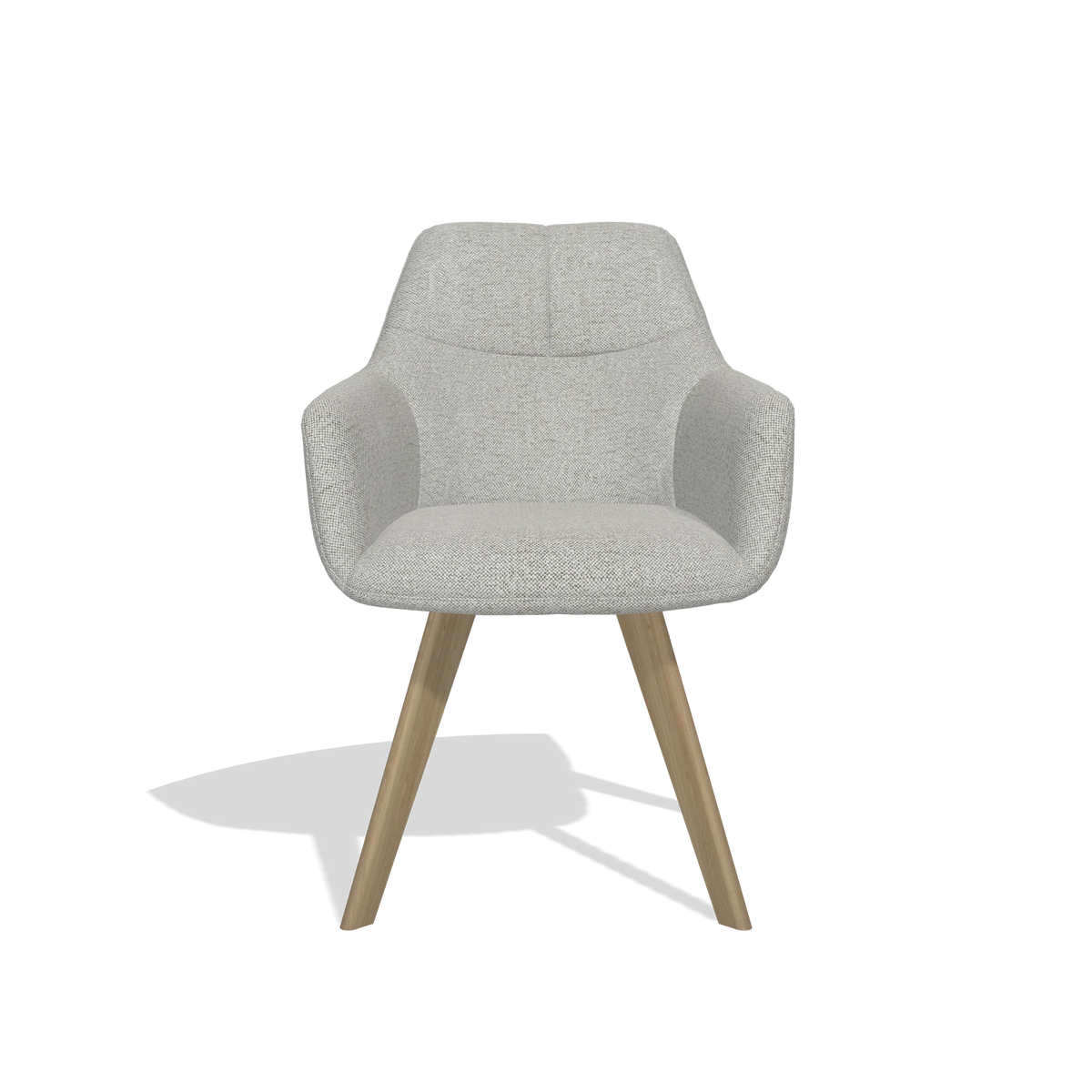 Sedia da pranzo con braccioli Basil 6624 in tessuto Sneak 05 (greige), gambe in naturale, vista frontale