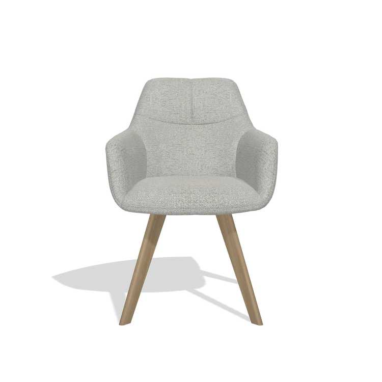 Sedia da pranzo con braccioli Basil 6624 in tessuto Sneak 05 (greige), gambe in naturale, vista frontale