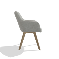 Sedia da pranzo con braccioli Basil 6624 in tessuto Sneak 05 (greige), gambe in naturale, vista laterale